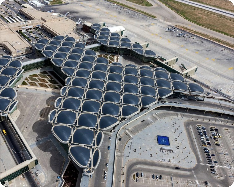 Aerial view of Queen Alia International Airport in Amman, Jordan